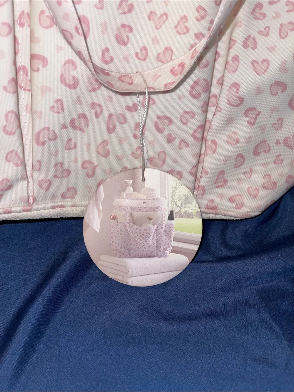 Pink Heart Print Bath Shower Caddy Tote